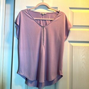 Light Purple L Green Envelope Short Sleeve Blouse